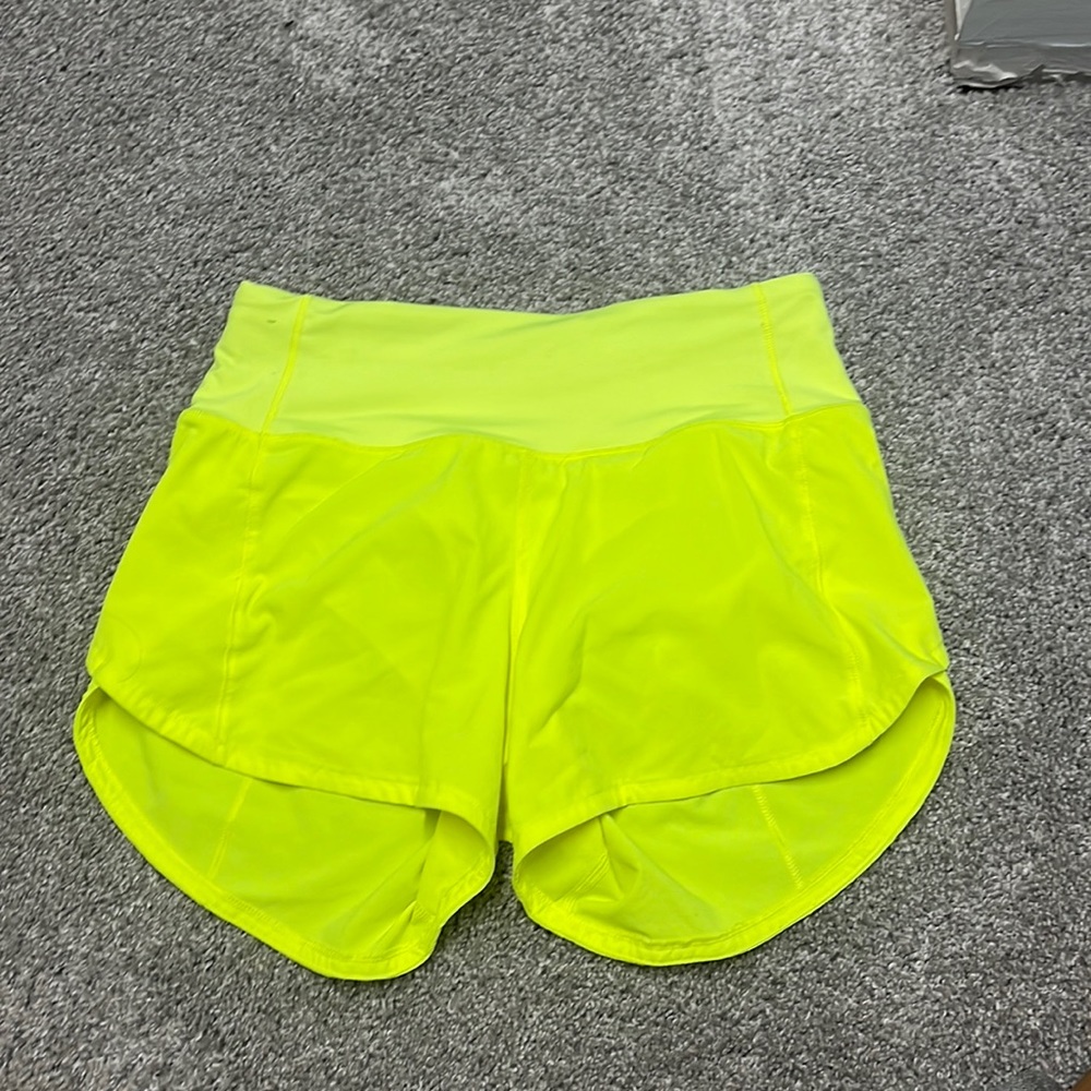 Highlight yellow lululemon speed up shorts
